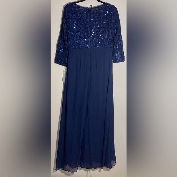 Alex Evenings Navy Blue Sequin Embellished Gown | V-Neck | Empire Waist - Picture 3 of 15